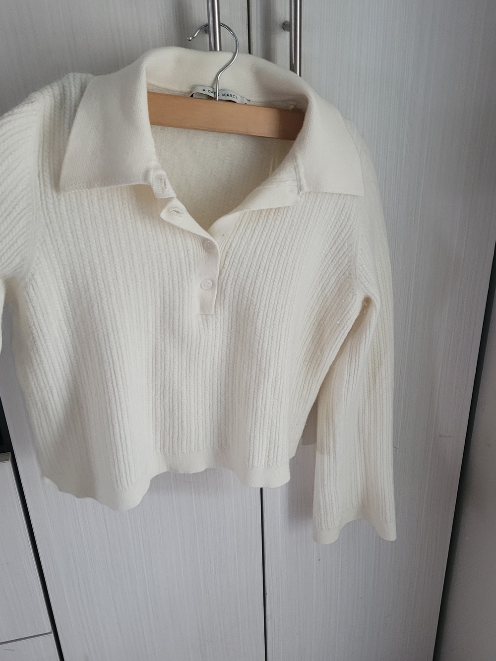 Women's Cream Ribbed Collar Sweater - Picture 5 of 9